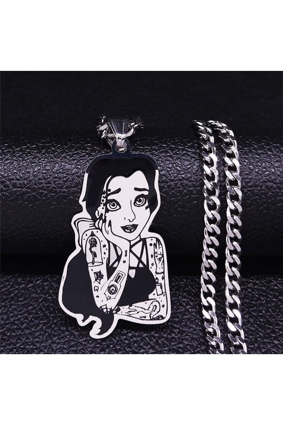 Fashion Dark colored tattoos Princess 14K White Gold Necklace Magic pagans Necklaces Gothic Jewelry