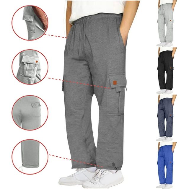 LONKITO Mens Sweatpants Open Bottom with Pockets Cargo Sweatpants Solid Color Casual Joggers Athletic Workout Sweat Pants, Size XL