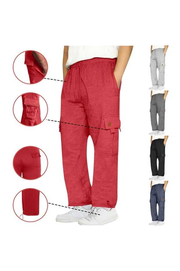 Mens Sweatpants with Pockets Open Bottom Casual Cargo Sweatpants for Men Athletic Streetwear Workout Sweat Pants, Size 4XL
