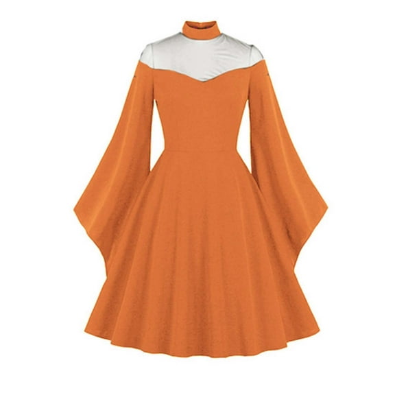 Fashion 2025 Lindreshi Casual Fall Dress Hallow Women Casual Dress Half High Collar Neck Soild Long Sleeve Women's Dress