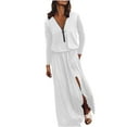 thumbnail image 1 of Fashion 2025 Lindreshi Casual Fall Dress Women's Casual Waistband Long Sleeved Dress with Zipper V-Neck Dress, 1 of 5