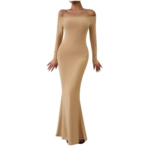 Fashion 2023 Lindreshi Fall Dresses for Women 2023 Homecoming Dresses Women's Fashion Solid Color Straight Shoulder Cultivate One's Moral Integrity Dresses