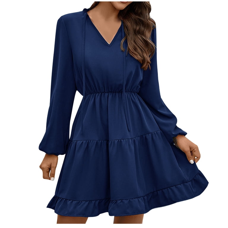 Fashion 2025 Lindreshi Fall Dresses for Teens with Long Sleeves Fashion  Women's Bandage Casual Long Sleeve Dress V-Neck Ladies Solid Dresses -  Walmart.com