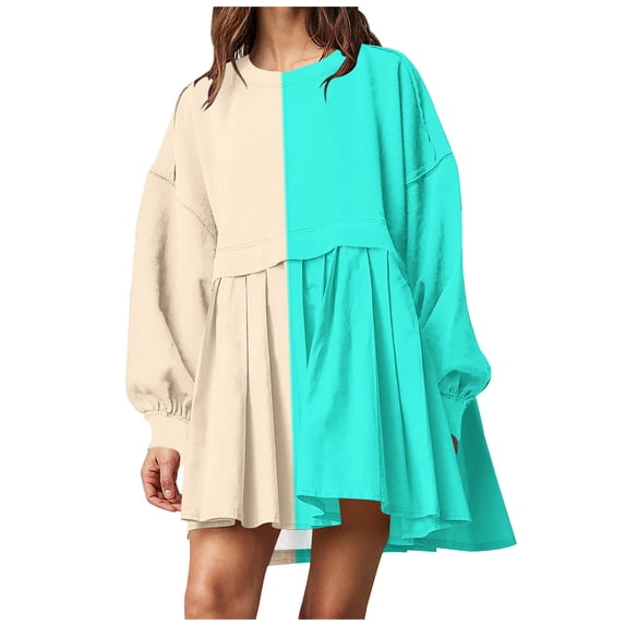 Fashion Deals 2023 Lindreshi Fall Dresses for Teens with Long Sleeves Women's Winter New Colored Temperament Dress V-Neck Bubble Sleeve Pleated Dress