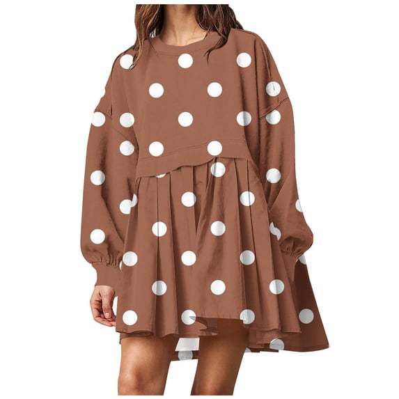 Fashion Deals 2023 Lindreshi Fall Dresses for Teens with Long Sleeves Women's Winter New Polka Style Dress V-Neck Bubble Sleeve Pleated Dress