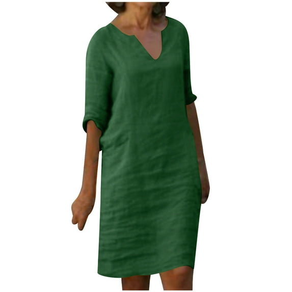 Fashion Deals 2023 Lindreshi Midi Dresses for Women with Sleeves Fashion Women Casual Sexy Round Neck Printing Summer 1/2Sleeve Dress