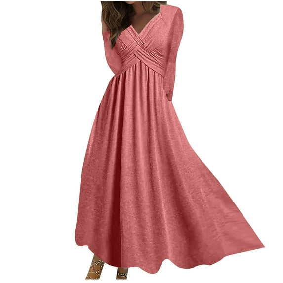 Fashion Lindreshi Maxi Dresses for Women Long Sleeve Women's Fall Winter Sasual Loose Solid Color Long Sleeve V-Neck Long Dress