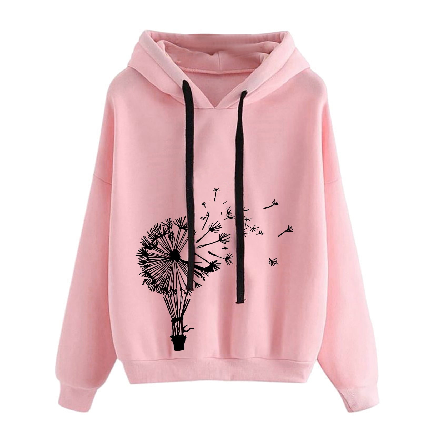Fashion Deals Sale! RQYYD Dandelion Print Hooded Sweatshirts Women Long  Sleeve Crew Neck Hoodie Tunic Tops for Leggings Cute Graphic Fall Comfy