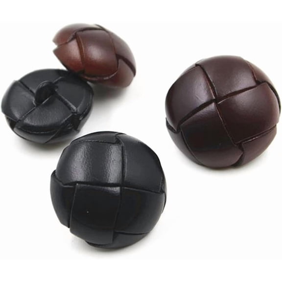 Fashion Decorative Metal Buttons, 5pcs Genuine Leather Covered Buttons 15mm-25mm Black Brown Leather Button for Coats Jacket Buttons,(Brown,15mm)