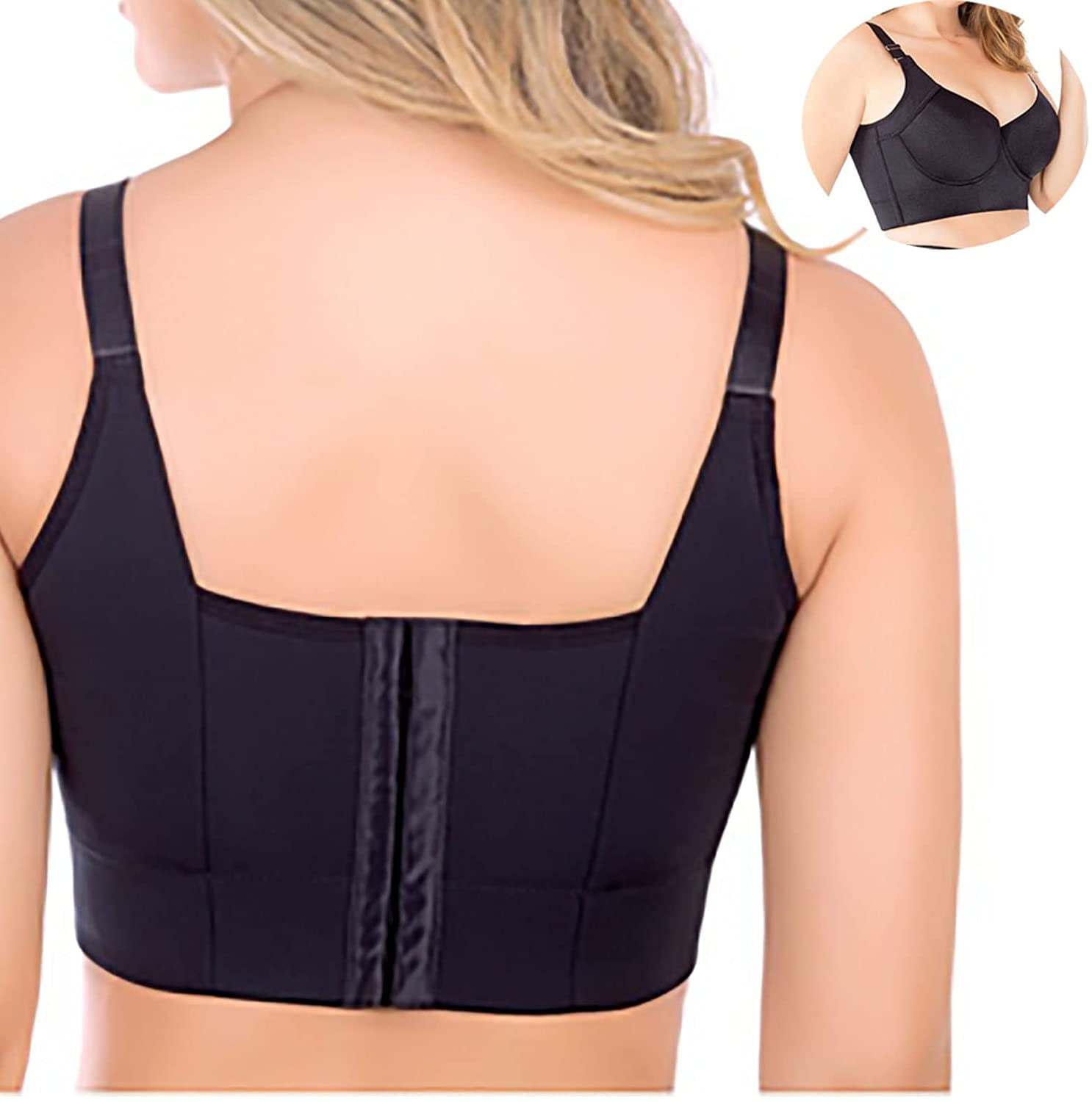 Womens Big Breast Full Back Coverage Bras Plus Size Hide Back Side Fat Vest  Sports Bra Corset Top for Female (Color : Black, Size : 80/36D)