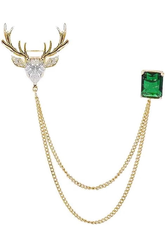 Fashion Deer Head Tassel Hanging Chain Pins Brooch for Women Men Retro Rhinestone Animal Punk Suit Tie Lapel Badge Corsage for Clothes Collar Bar Pin Decoration Dainty Festivals Holiday Party Jewelry