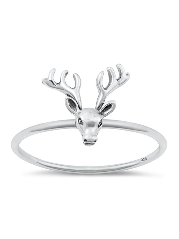 Fashion Deer Rack Buck Ring .925 Antlers Sterling Silver Band Jewelry Female Male Unisex Size 7