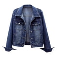 thumbnail image 1 of Fashion Denim Jackets For Women Long Sleeve Lapel Button Down Cropped Light Wash Short Jean Jacket With Pocket, 1 of 4