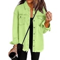 thumbnail image 1 of Fashion Denim Shirt Jacket for Women Relaxed Fit Button Down Fringed Hem Long Sleeve Chest Pocket Casual Overshirt Coat Green XXL, 1 of 6