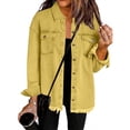 thumbnail image 1 of Fashion Denim Shirt Jacket for Women Relaxed Fit Button Down Fringed Hem Long Sleeve Chest Pocket Casual Overshirt Coat Yellow M, 1 of 6