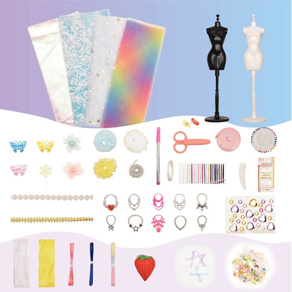 Fashion Design Kit for Girls,  DIY Sewing Craft Kit with Mannequins, Fabrics & Accessories, Create Stylish Outfits, Perfect Gift for Kids Ages 6+ To Learn Sewing & Boost Creativity