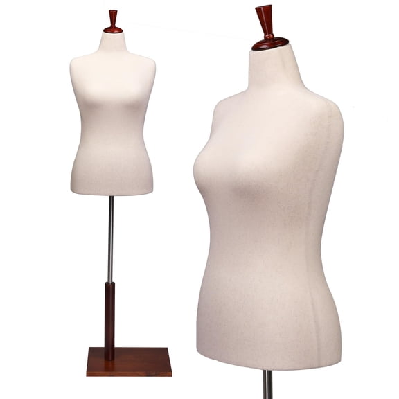 Fashion Design Mannequin, Female Dress Form with Adjustable Wood Stand, Pinnable Torso for Sewing Tailoring Display, White