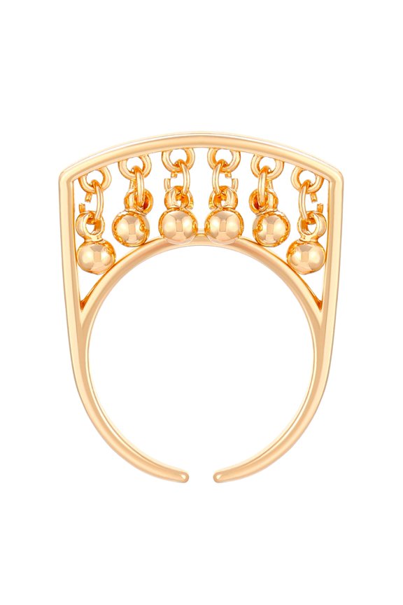 Womens Open Ring Electroplated Copper Geometric Ring Round Bell Tassel and Circle Line Design Fashion Jewelry Open Band Ring for Women