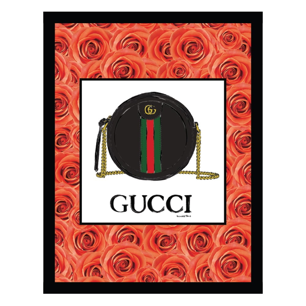 Glamorous Gucci Purse Print with Red Rose Frame
