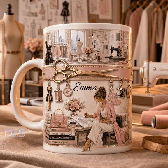 Fashion Designer Mug Gift, Elegant Sewing Studio Coffee Cup for Creative Professionals