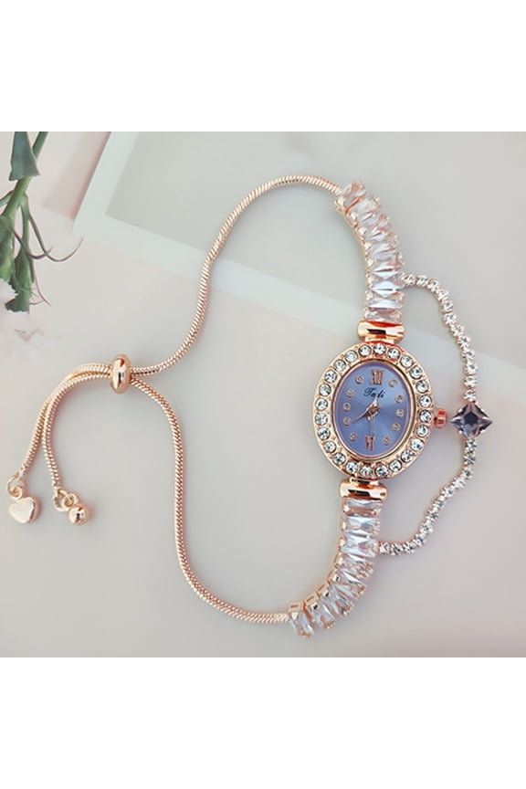 Fashion Diamond Studded Oval Pull-Out Female Student Bracelet Watch