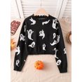 Fashion Distressed Graphic Knitted Crop Sweater For Tween Girl, Cute