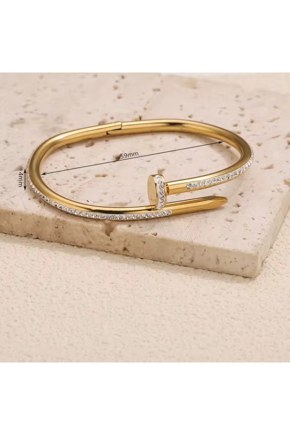 Fashion Diva Gold Color Nail Bracelet Sparkling Crystal Cuff Bracelet for Women, Wedding & Party Jewelry