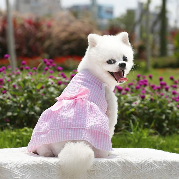 Fashion Dog Dress, Dog Clothes with Cute Bowknot,Pink Stripe Princess Dog Dresses for Small Dogs Girl,Suitable for Small and Medium-Sized Pet(XS)