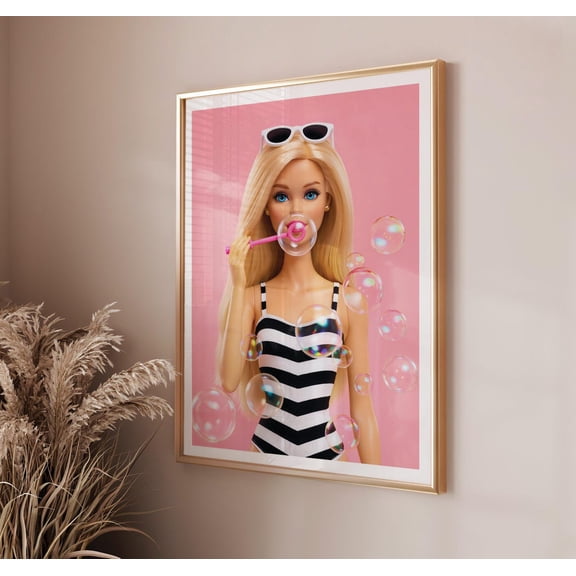 Fashion Doll Blowing Bubbles Wall Art Print, Unframed Paper Poster 16x20in
