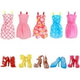 thumbnail image 1 of Fashion Doll Clothes Set, Handmade Party Dress & Wedding Gown, Skirt & Accessories, Mix & Match Outfits for Doll (5 Dresses & 5 Pairs of Shoes), 1 of 4
