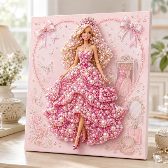 Fashion Doll Pearl Art DIY Kit Princess Halloween Christmas Designs, Sparkling 3D Rhinestone Craft for Seasonal Home Decor