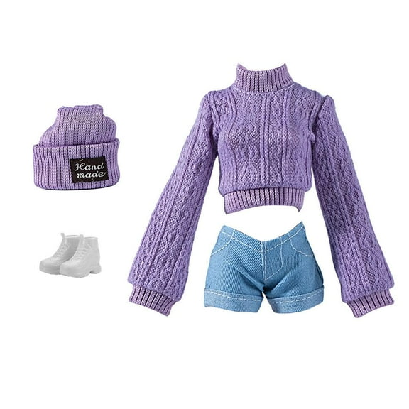 Fashion Doll Wool Coat DIY Accessories Mini Dress Up Clothes with Shoes Hat for 11-inch
