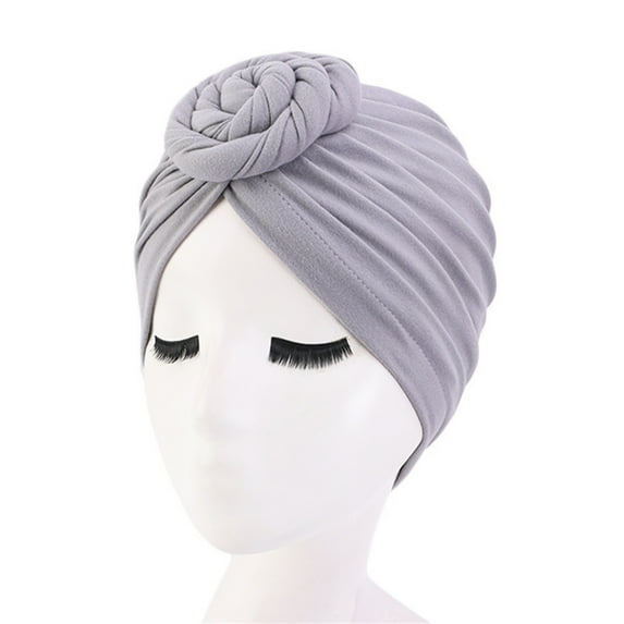 Fashion Donut Turban Hat for Women, Soft Knot Headwrap Beanie, Trendy Solid Color Head Scarf for Daily Wear and Casual Outings Light Gray