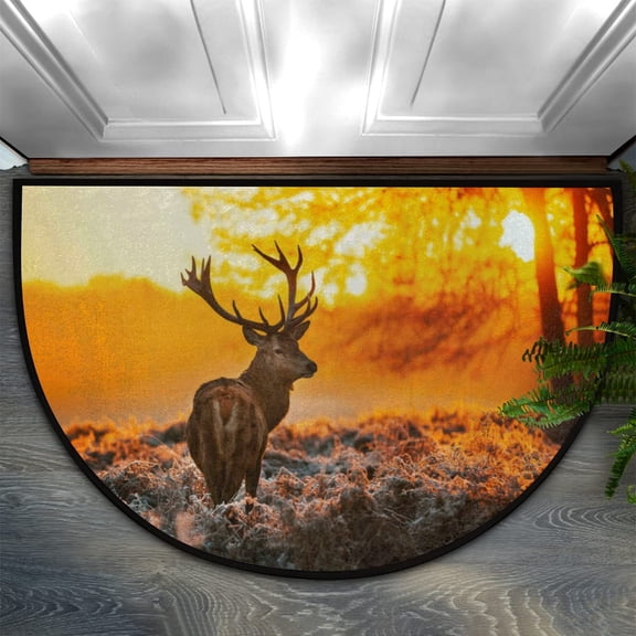Fashion Doormat Bathroom Rugs Animal Antler Deer Sunset Half Round Door Mat, Beach Seashell 24X16 Inch Non Slip Ultra Soft Bath Mat Floor Mats Area Rugs for Home Kitchen Patio.