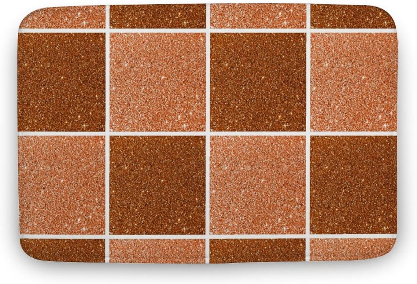 Fashion Doormat Bathroom Rugs Checkered Brown Orange Glitter Non Slip