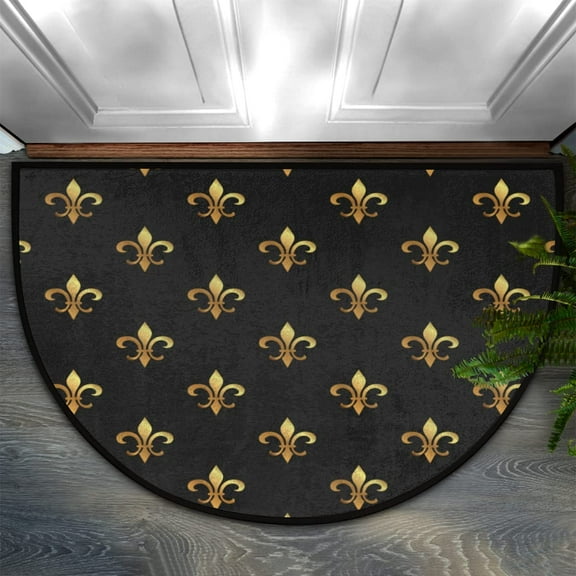 Fashion Doormat Bathroom Rugs Golden Fleur-de-lis Flower Half Round Door Mat, Beach Seashell 24X16 Inch Non Slip Ultra Soft Bath Mat Floor Mats Area Rugs for Home Kitchen Patio.