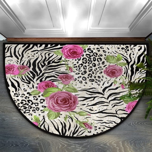 Fashion Doormat Bathroom Rugs Leopard Zebra Print Flower Half Round Door Mat, Beach Seashell 30X17 Inch Non Slip Ultra Soft Bath Mat Floor Mats Area Rugs for Home Kitchen Patio.
