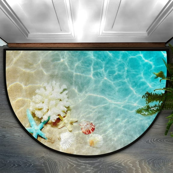 Fashion Doormat Bathroom Rugs Starfish Ocean Sea Shell Beach Half Round Door Mat, Beach Seashell 24X16 Inch Non Slip Ultra Soft Bath Mat Floor Mats Area Rugs for Home Kitchen Patio.
