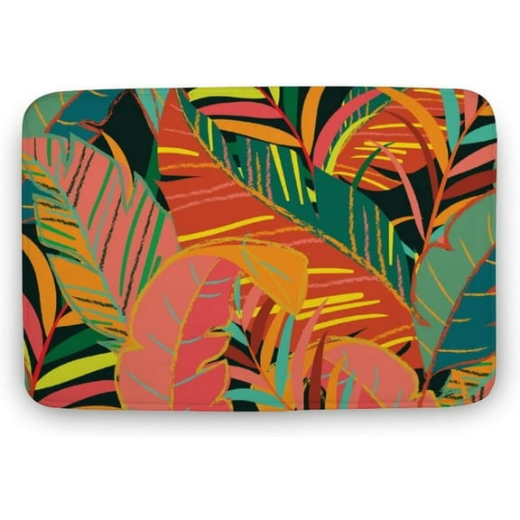 Fashion Doormat Bathroom Rugs Summer Art Leaves Tropical Jungle Non Slip Ultra Absorbent Soft Bath Mat for Outdoor Indoor Entrance Floor Mat Kitchen Home Decor 17x30 Inch
