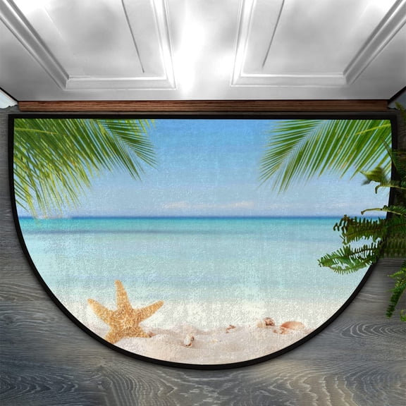 Fashion Doormat Bathroom Rugs Summer Sea Beach Ocean Starfish Half Round Door Mat, Beach Seashell 30X17 Inch Non Slip Ultra Soft Bath Mat Floor Mats Area Rugs for Home Kitchen Patio.