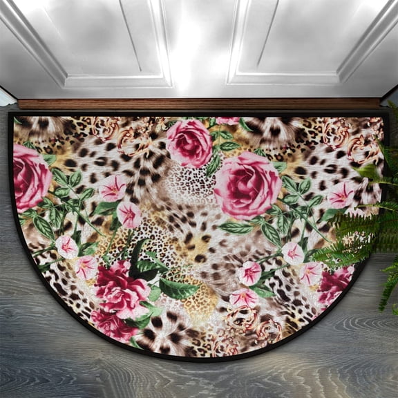Fashion Doormat Bathroom Rugs Tiger Leopard Print Floral Half Round Door Mat, Beach Seashell 24X16 Inch Non Slip Ultra Soft Bath Mat Floor Mats Area Rugs for Home Kitchen Patio.
