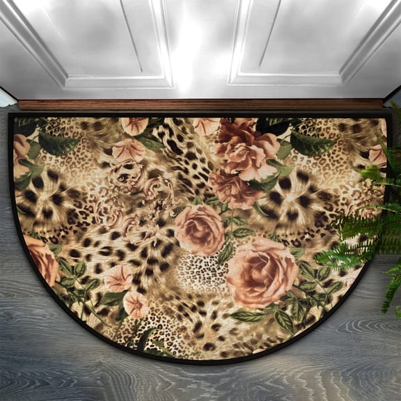 Fashion Doormat Bathroom Rugs Tiger Leopard Print Flower Half Round Door Mat, Beach Seashell 30X17 Inch Non Slip Ultra Soft Bath Mat Floor Mats Area Rugs for Home Kitchen Patio.