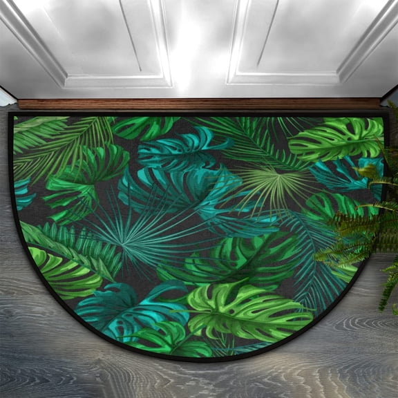 Fashion Doormat Bathroom Rugs Tropical Hawaiian Palm Leaves Half Round Door Mat, Beach Seashell 24X16 Inch Non Slip Ultra Soft Bath Mat Floor Mats Area Rugs for Home Kitchen Patio.
