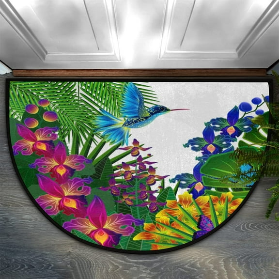 Fashion Doormat Bathroom Rugs Tropical Leaves Hummingbird Butterfly Half Round Door Mat, Beach Seashell 24X16 Inch Non Slip Ultra Soft Bath Mat Floor Mats Area Rugs for Home Kitchen Patio.