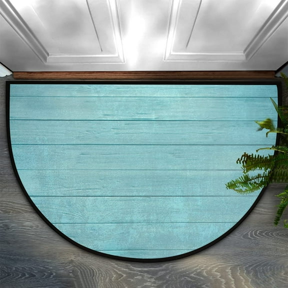 Fashion Doormat Bathroom Rugs Turquoise Texture Wooden Blue Half Round Door Mat, Beach Seashell 30X17 Inch Non Slip Ultra Soft Bath Mat Floor Mats Area Rugs for Home Kitchen Patio.