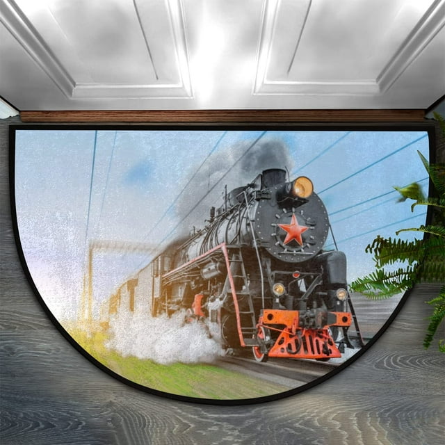 Fashion Doormat Bathroom Rugs Vintage Black Steam Train Half