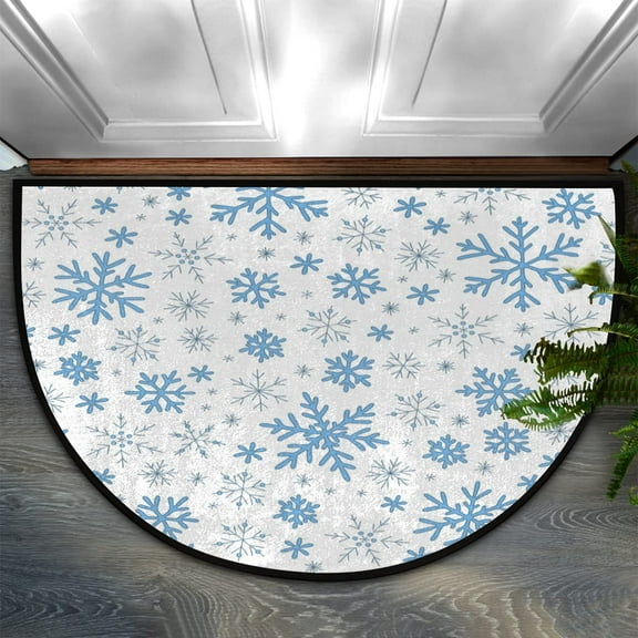 Fashion Doormat Bathroom Rugs Winter Christmas Snowflakes Blue Half Round Door Mat, Beach Seashell 24X16 Inch Non Slip Ultra Soft Bath Mat Floor Mats Area Rugs for Home Kitchen Patio.