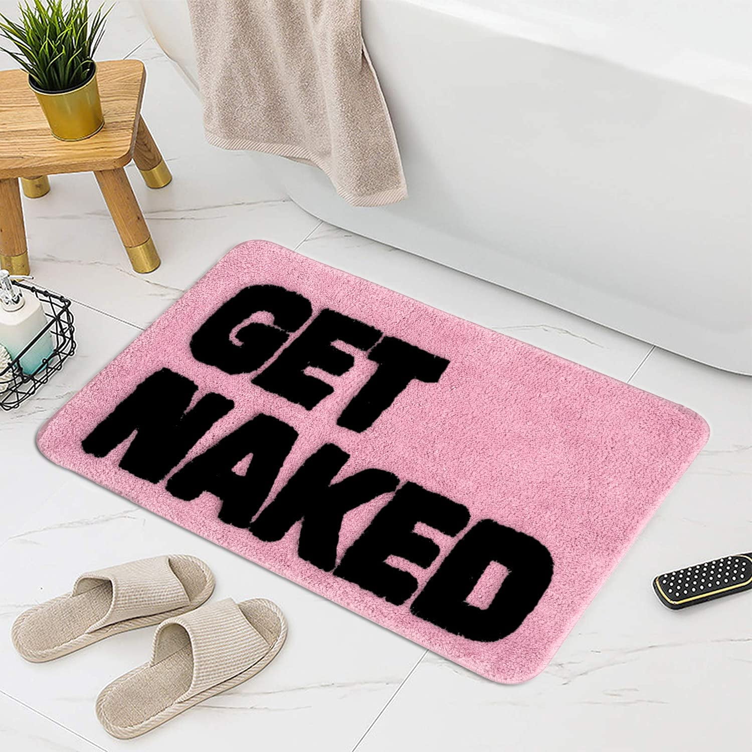 Fashion Doormat Get Naked Cute Pink Texture Non Slip Ultra Soft Bath ...