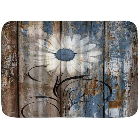Fashion Doormat Rustic Daisy Blue Brown Floral Farmhouse Spring Country Botanical Non Slip Ultra Soft Bath Mat Doormats for Outdoor Indoor Entrance Floor Mat Home Decor 24x16 Inch