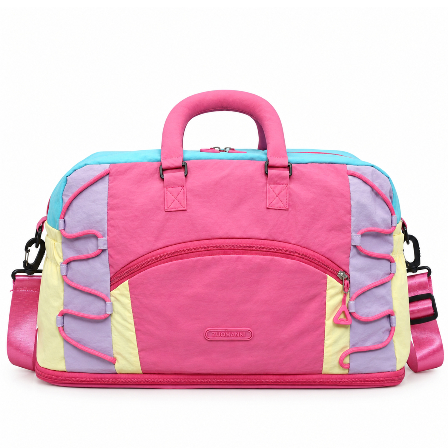 Women's Vibrant Color-Block Travel Duffle Bag with Expandable Bottom, Weekend Overnight Gym Tote for Yoga, Short Trips, Camping & Daily Commute, Adjustable Shoulder Strap, Pink